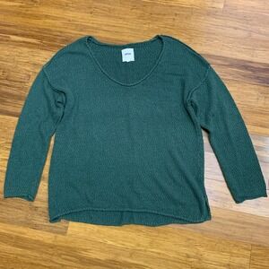 Aerie Green Textured V Neck Long Sleeve Sweater Womens Size Medium Comfy Casual‎